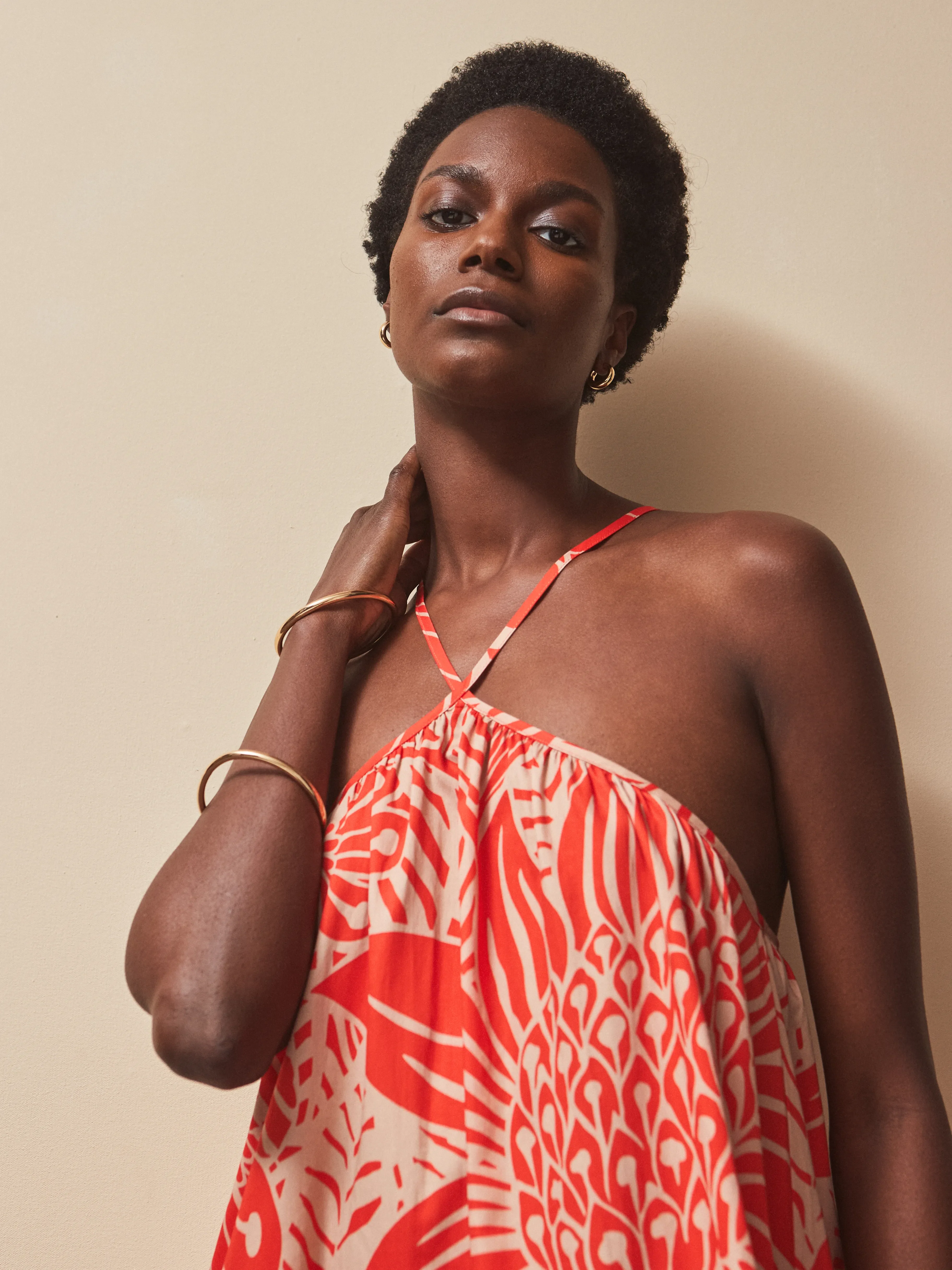 Petite Red Floral Halterneck Dress