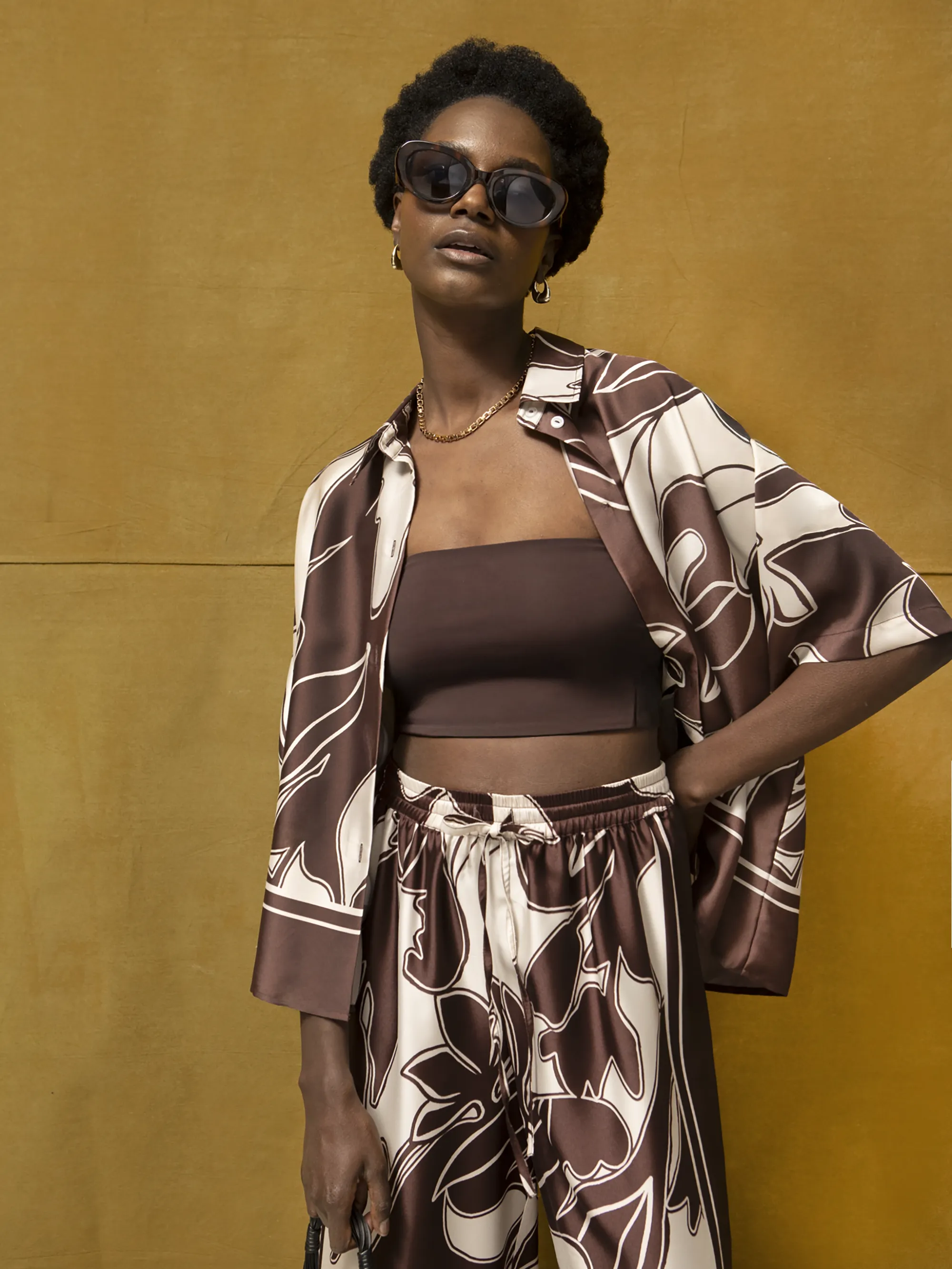 Brown Swirl Print Collared Placement Shirt