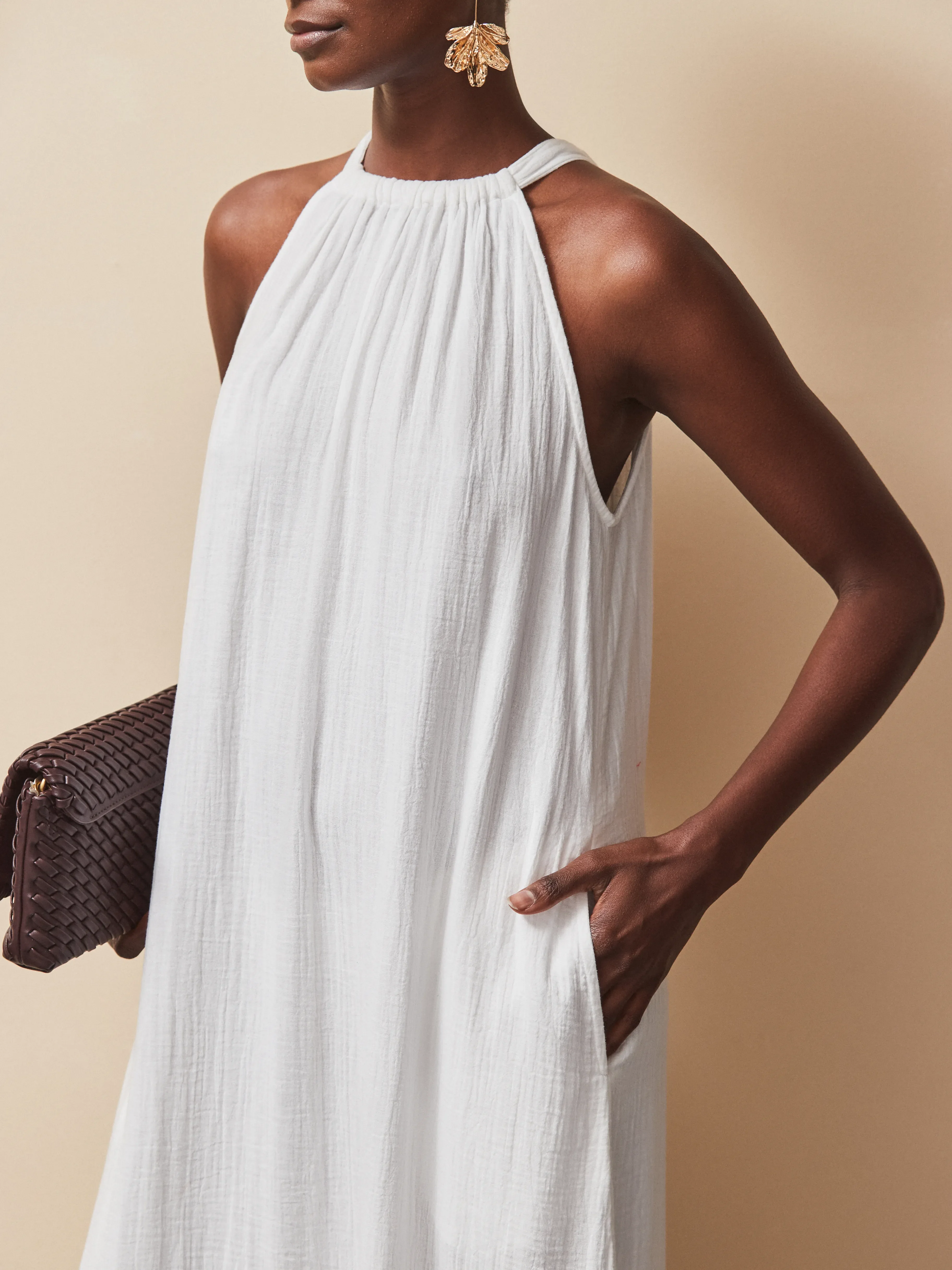 Petite White Broderie Hem Cheesecloth Maxi Dress