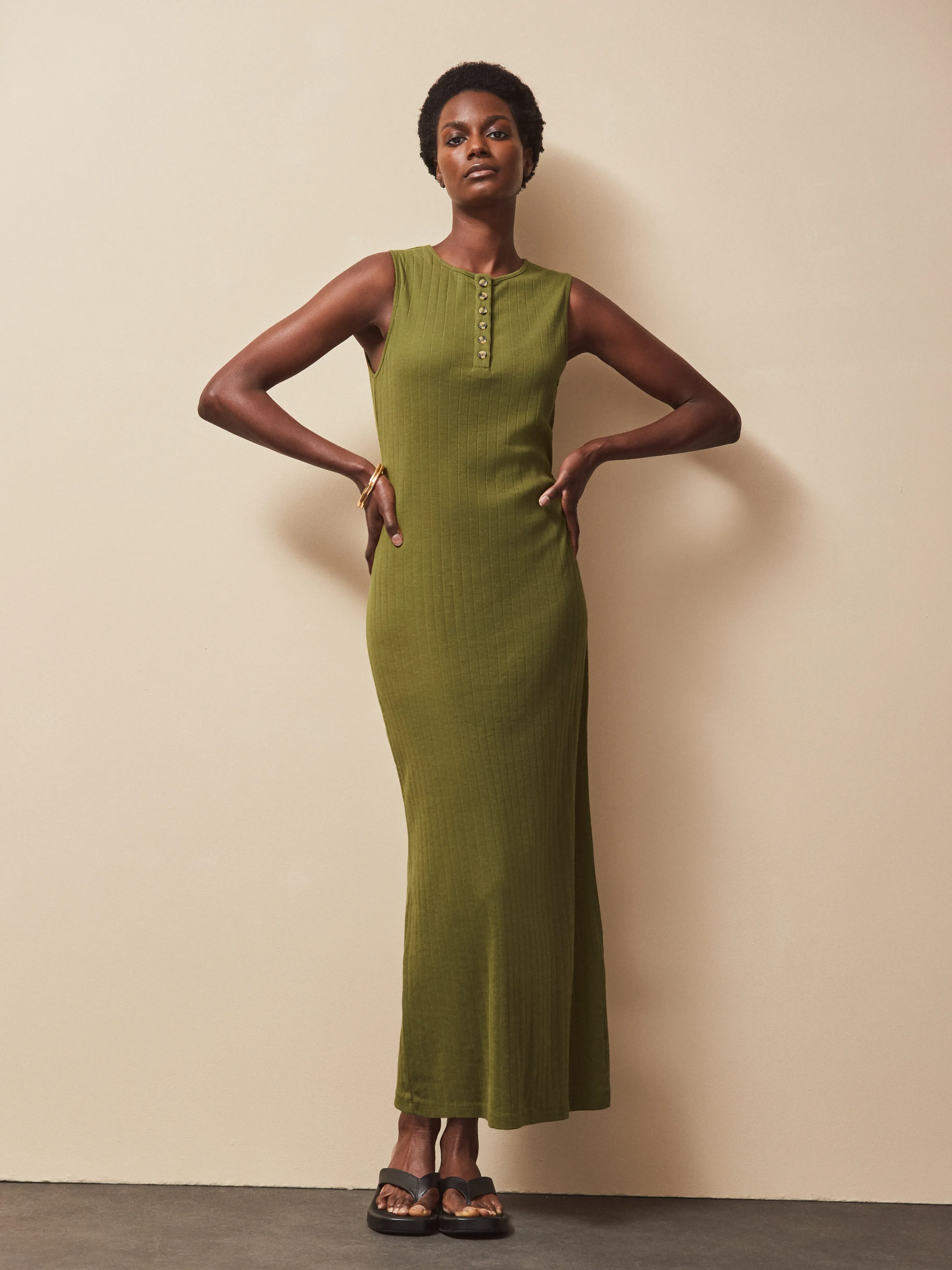 Olive Rib Column Dress