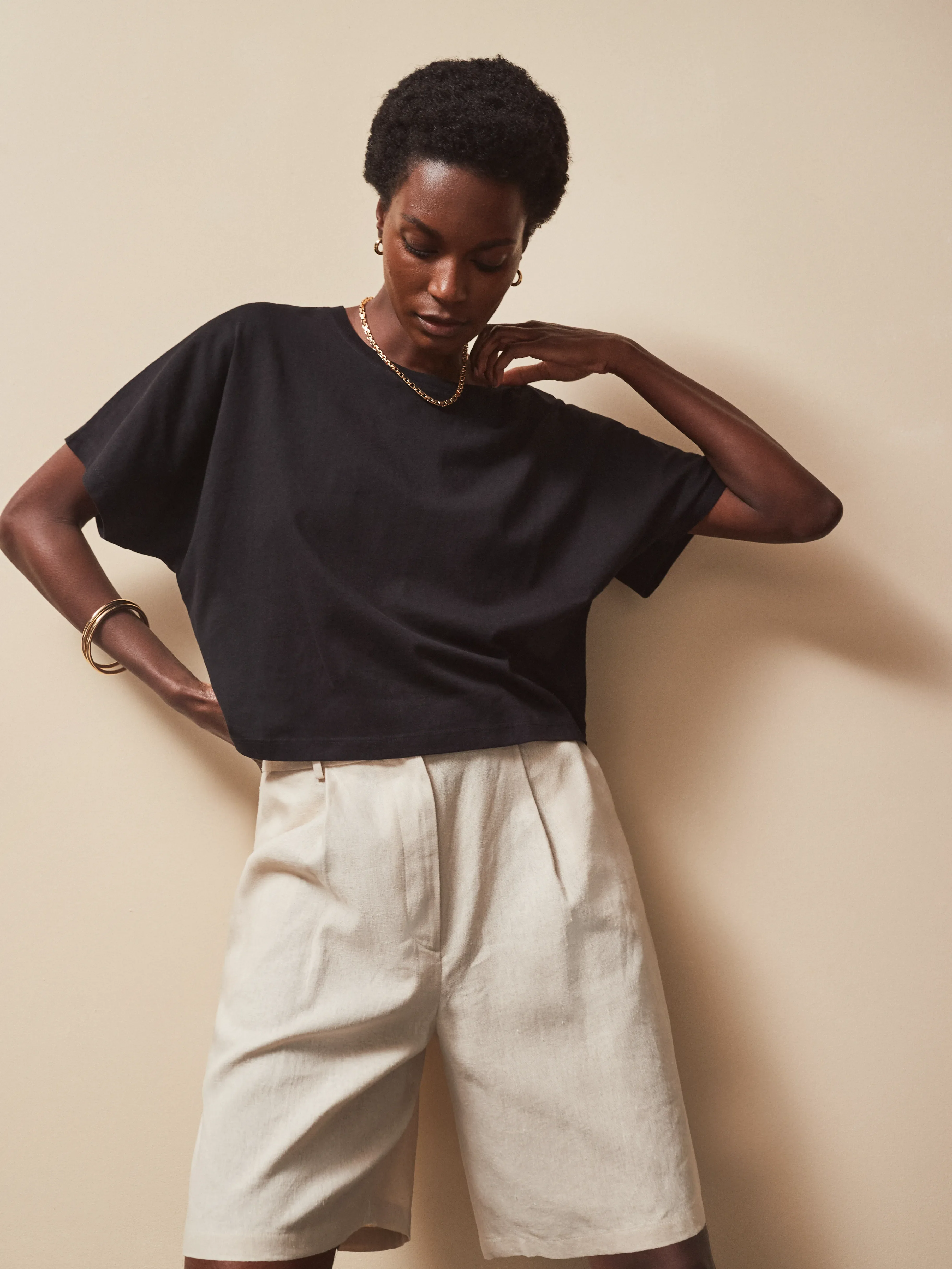 Ecru Linen-Blend Bermuda Shorts