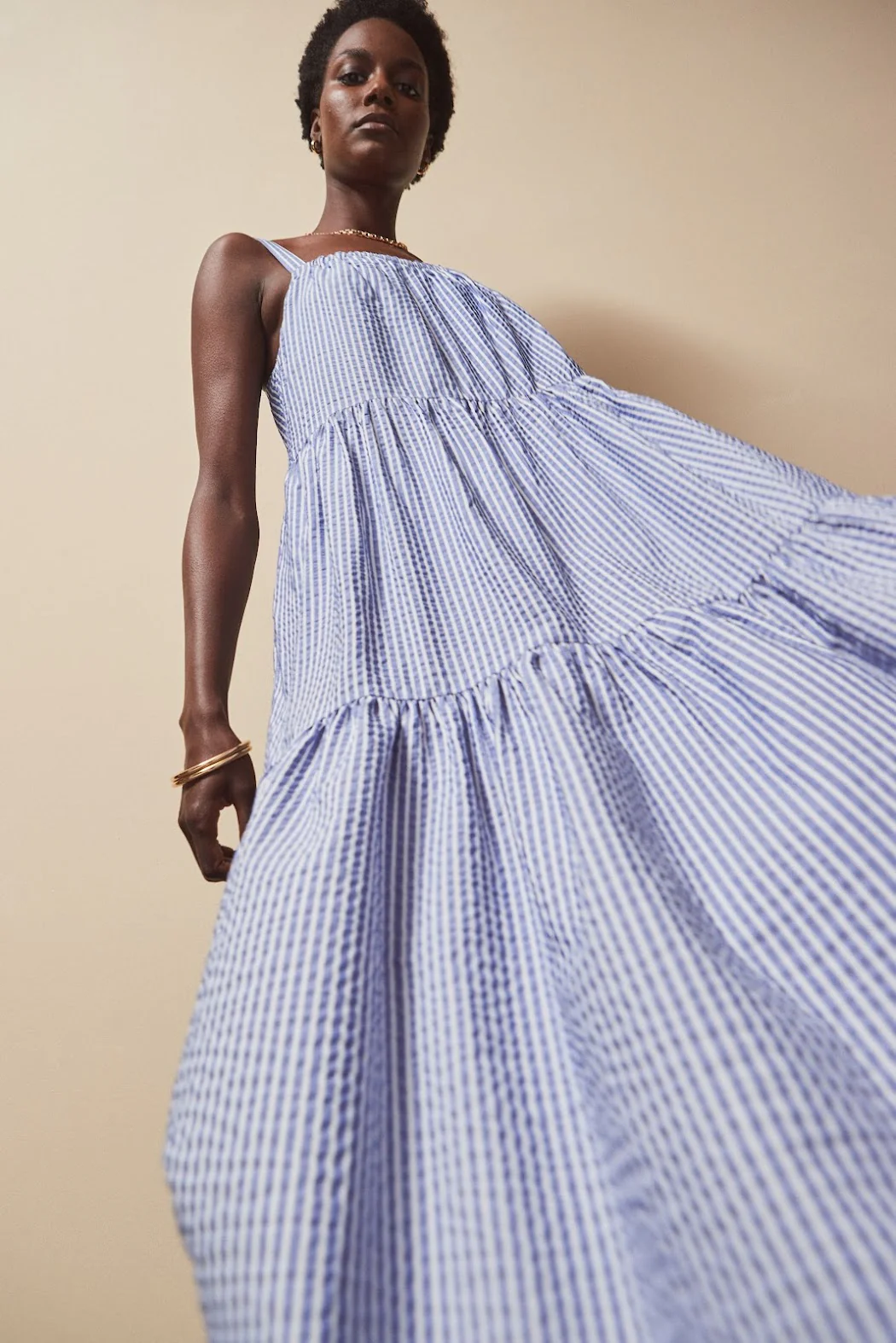 Blue Stripe Tiered Dress