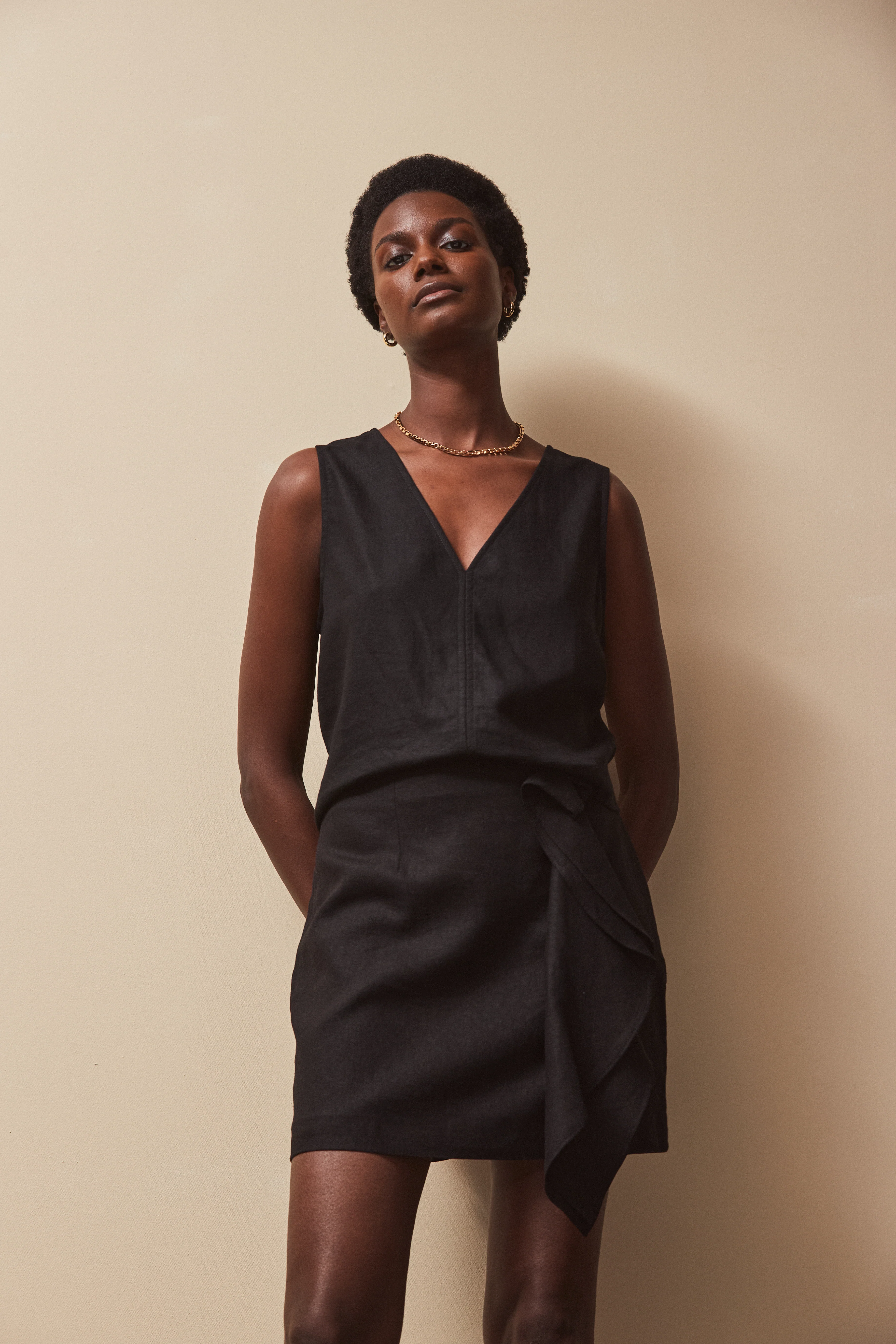 Black Frill Detail Linen Blend Skirt