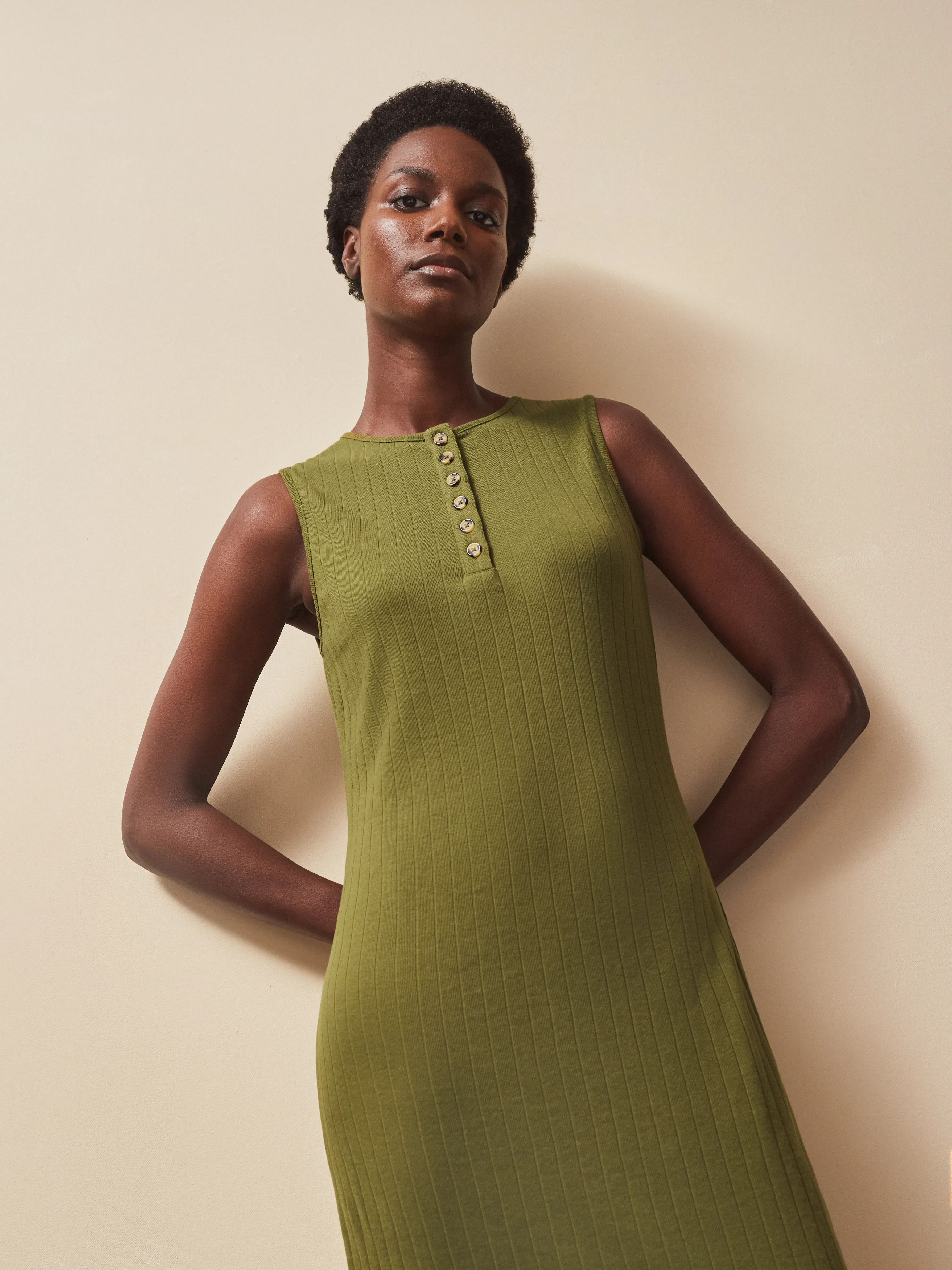 Olive Rib Column Dress