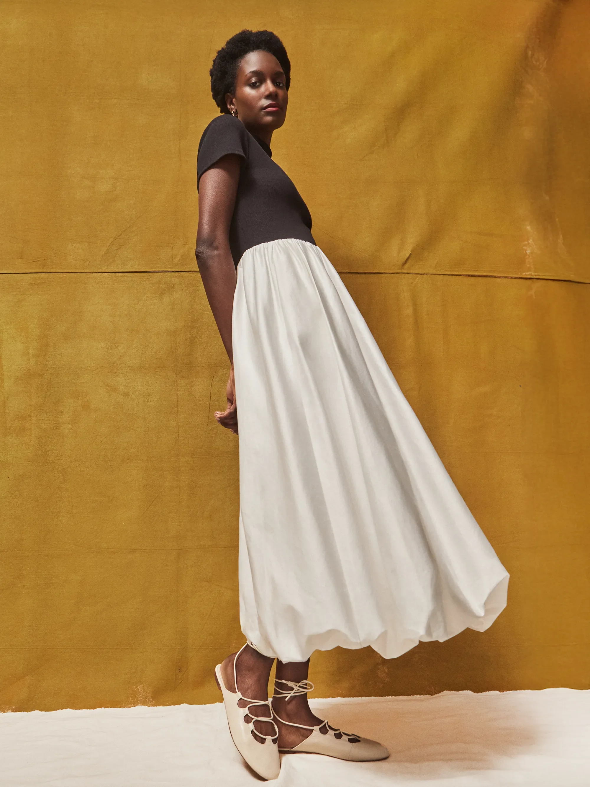 Lucinda Black and White Contrast Bubble-Hem Dress