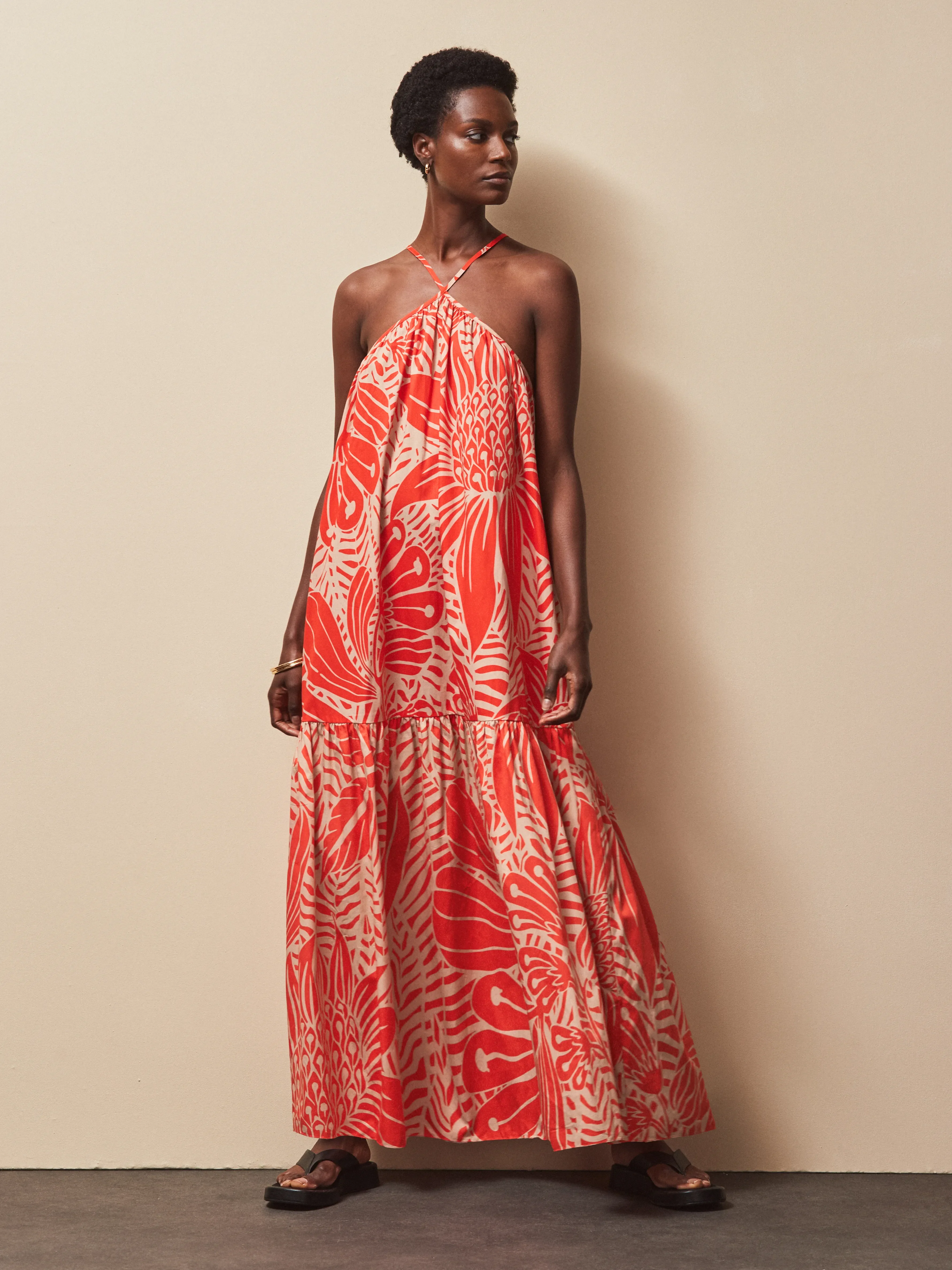 Petite Red Floral Halterneck Dress