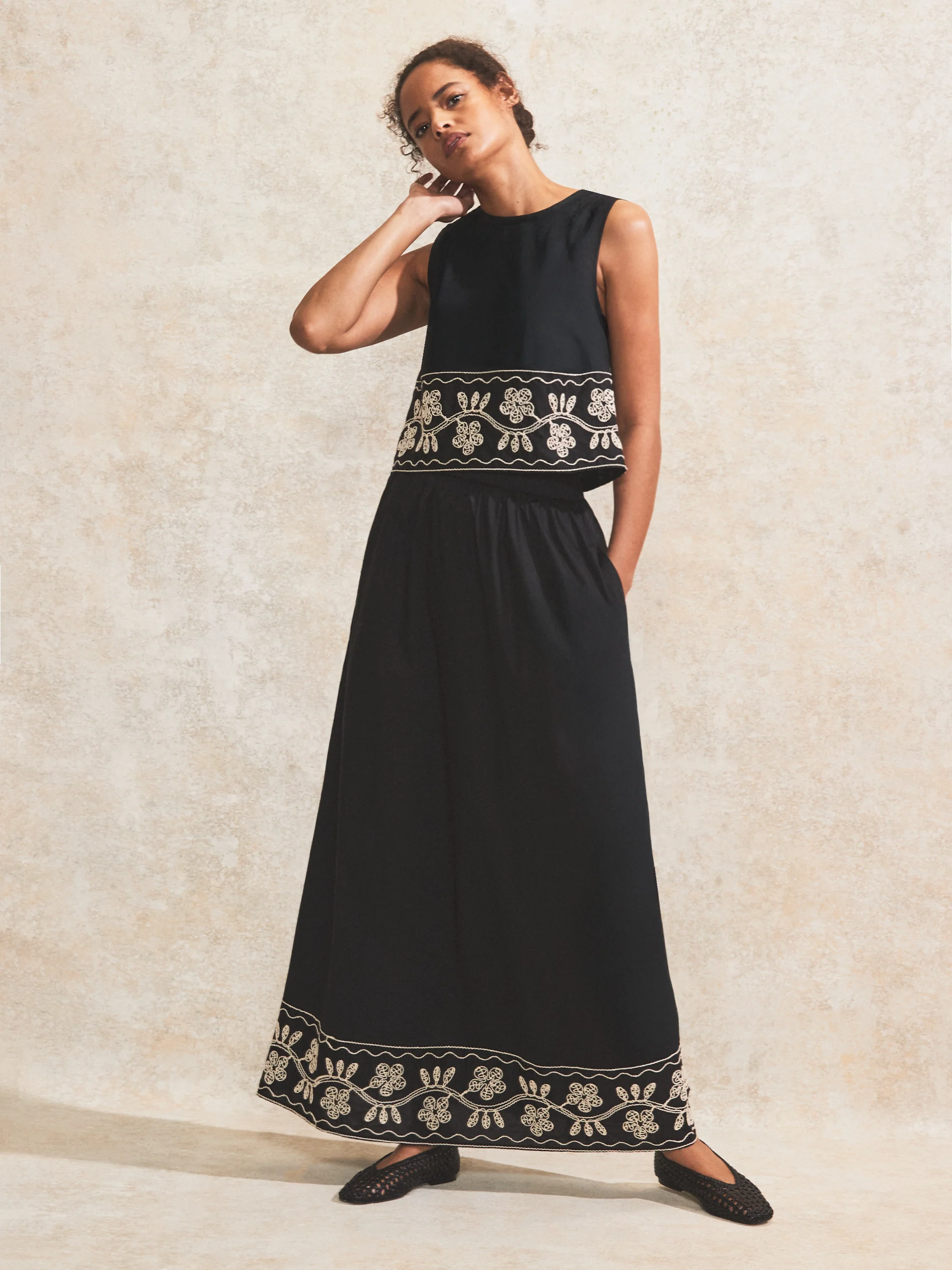 Black Embroidered Maxi Skirt